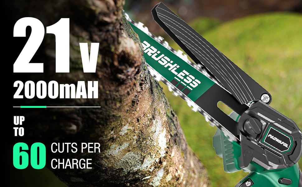 Battery Powered Cordless Mini Chainsaw 8 inch with Brushless Motor, Handheld Small Power Chain Saws Electric 2X Battery Operated Chainsaws Hand Saw with 2X 8'' Saw Chains for Trees Prunning Trimming