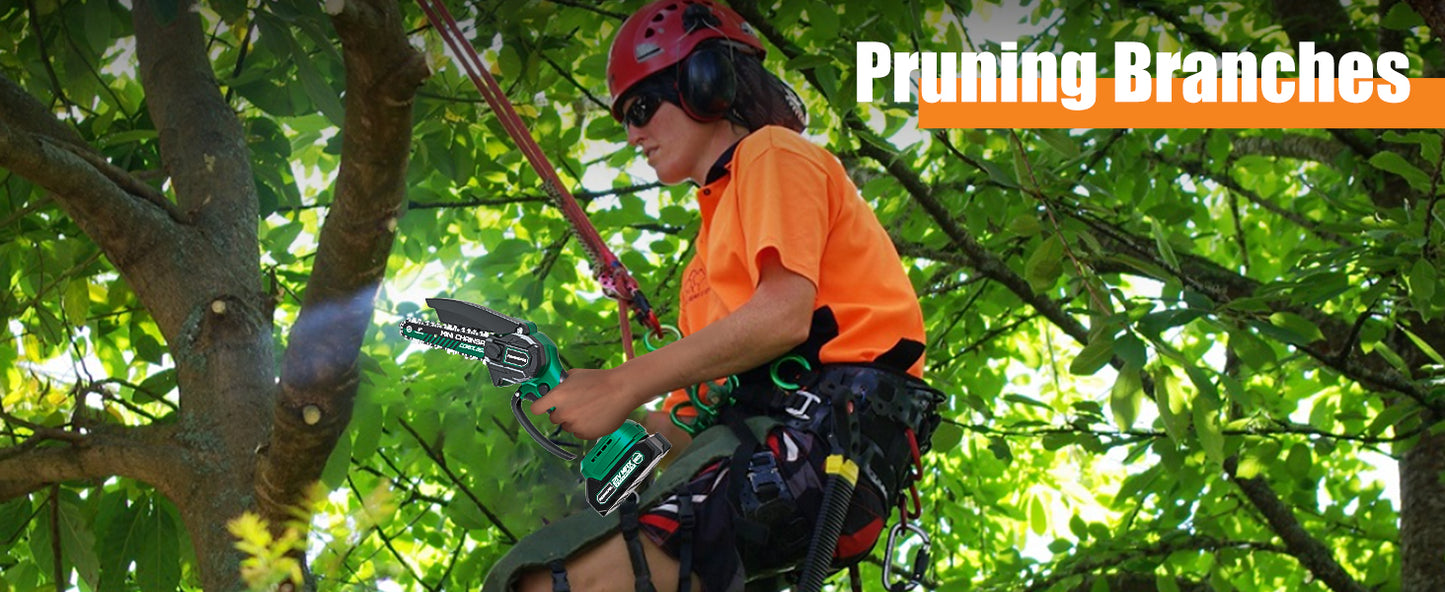 Mini Chainsaw Cordless, 6-inch Battery Powered Mini Chainsaw, Portable Handheld Small Power Chain Saws Hand Electric Pruning Shear with 2 Rechargeable Batteries for Courtyard, Tree Branches and Garden