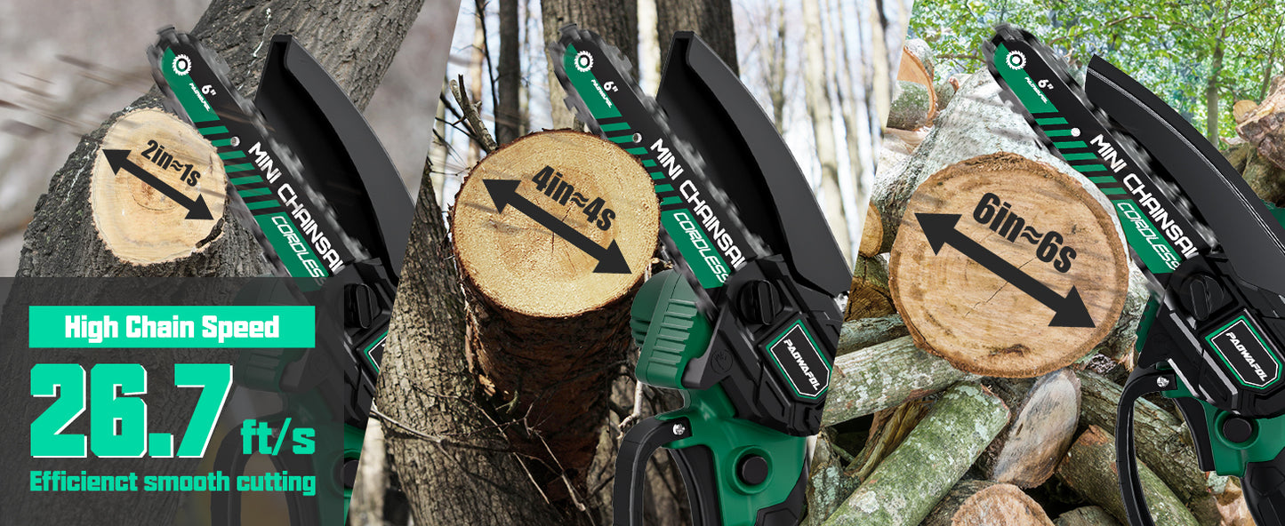 Mini Chainsaw Cordless, 6-inch Battery Powered Mini Chainsaw, Portable Handheld Small Power Chain Saws Hand Electric Pruning Shear with 2 Rechargeable Batteries for Courtyard, Tree Branches and Garden