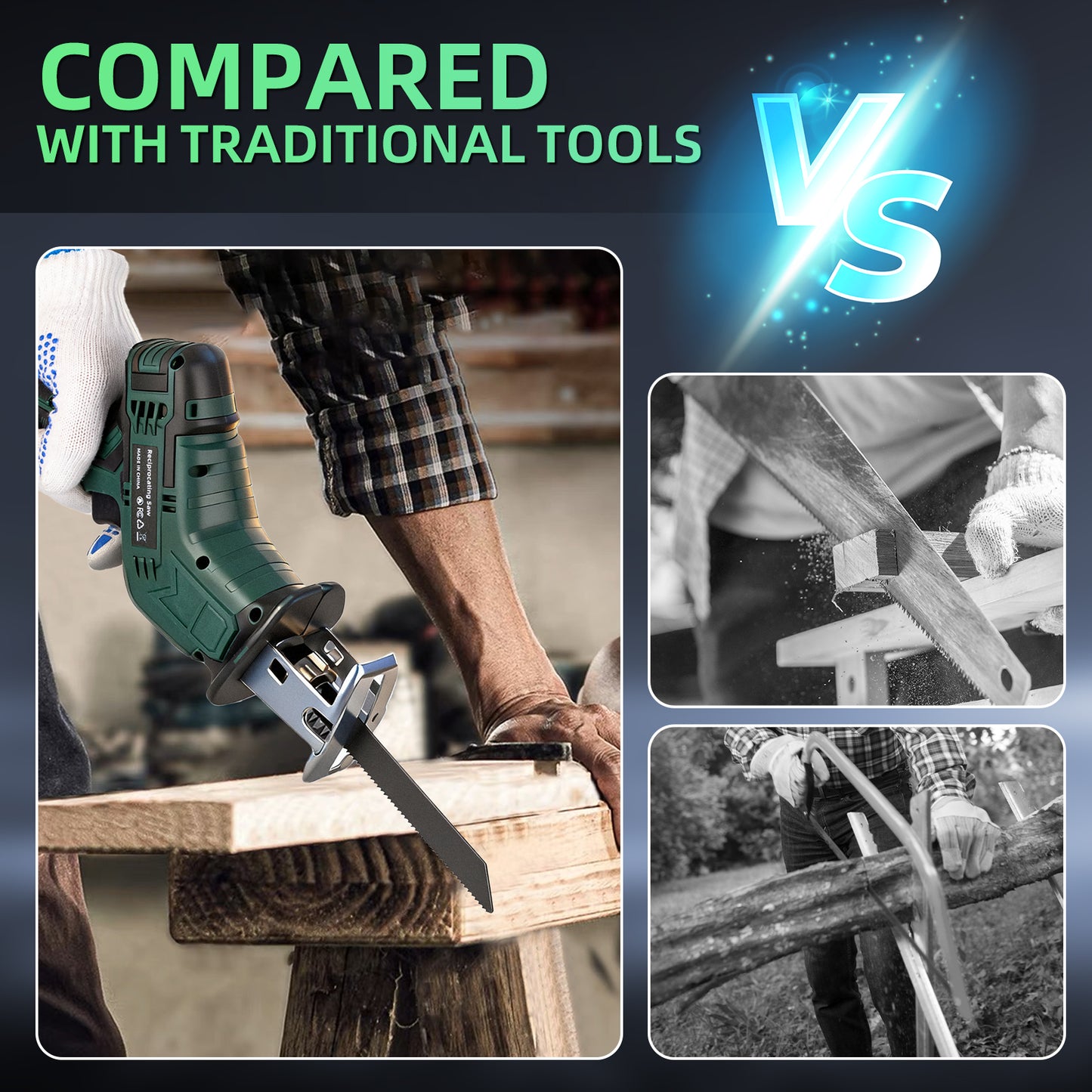 Cordless chainsaw with powerful motor, fast cuts, and easy handling for tree trimming with 2 batteries