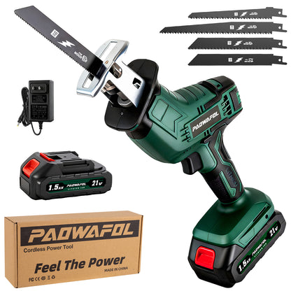 PAOWAFOL Reciprocating Saw Cordless, 0-3500SPM Variable Speed Reciprocating Saws with 2 Batteries, Saw Blades, Tool-Free Blade Change, Electric Reciprocating Saws for Woods/Metal/Plastic Cutting