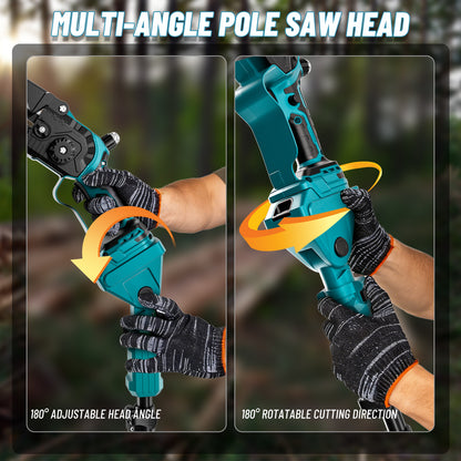 2-in-1 Pole Saws for Tree Trimming, Mini Chainsaw Cordless 6 Inch with 15 FT Max Reach, Electric Pole Saw with 2*21V Batterys Branch Cutter for Tree Trimmer Pole Saw Blue