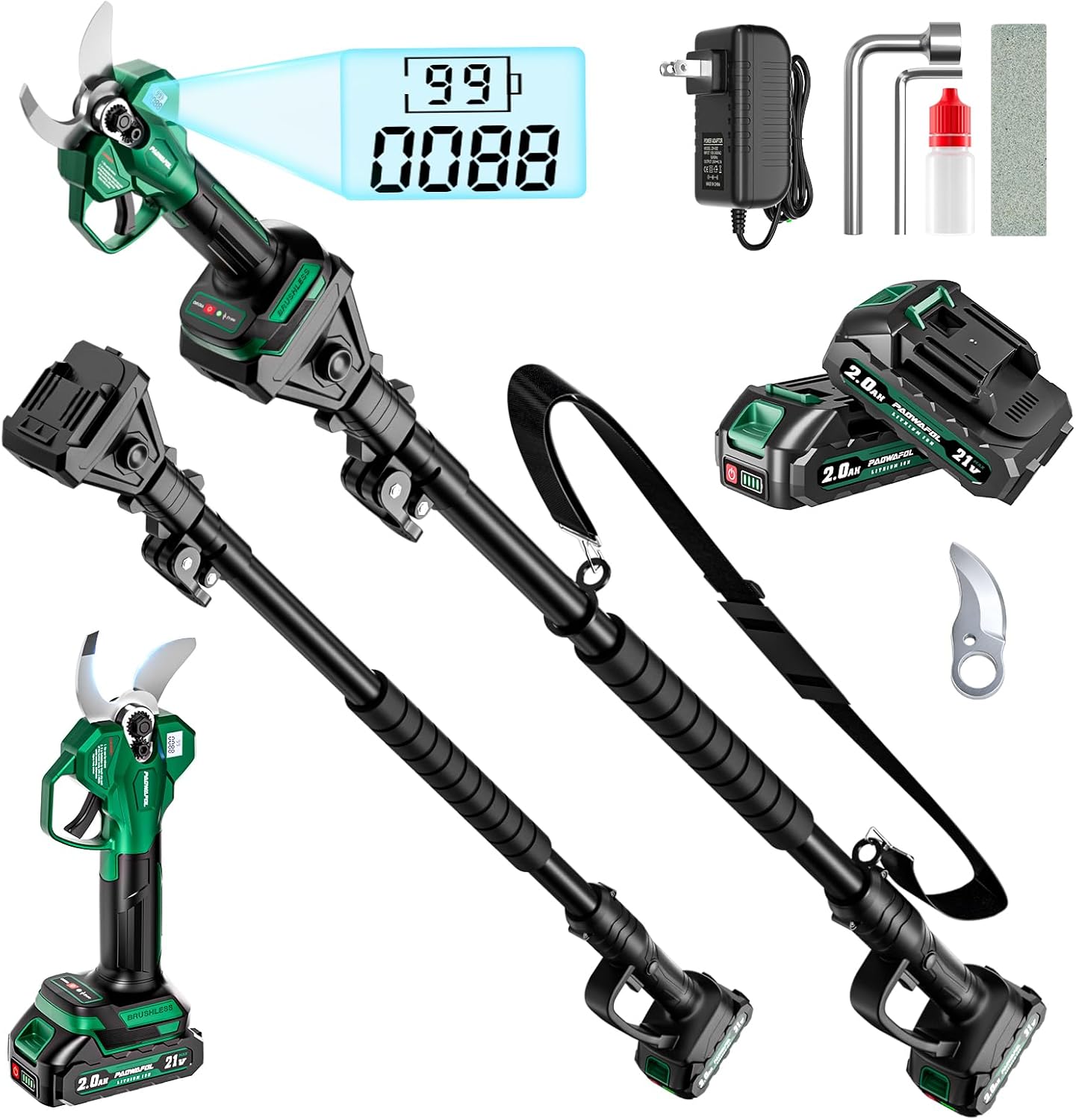 Battery Powered Cordless Pruner Shear with Brushless Motor, Handheld Small Power Pruner Electric 2X Battery Operated Pruner with for Trees Prunning Trimming