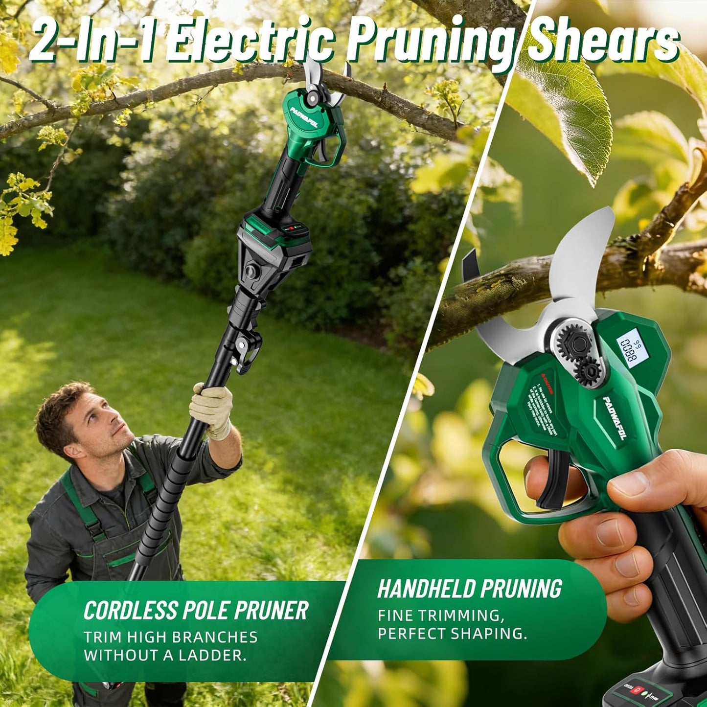Battery Powered Cordless Pruner Shear with Brushless Motor, Handheld Small Power Pruner Electric 2X Battery Operated Pruner with for Trees Prunning Trimming