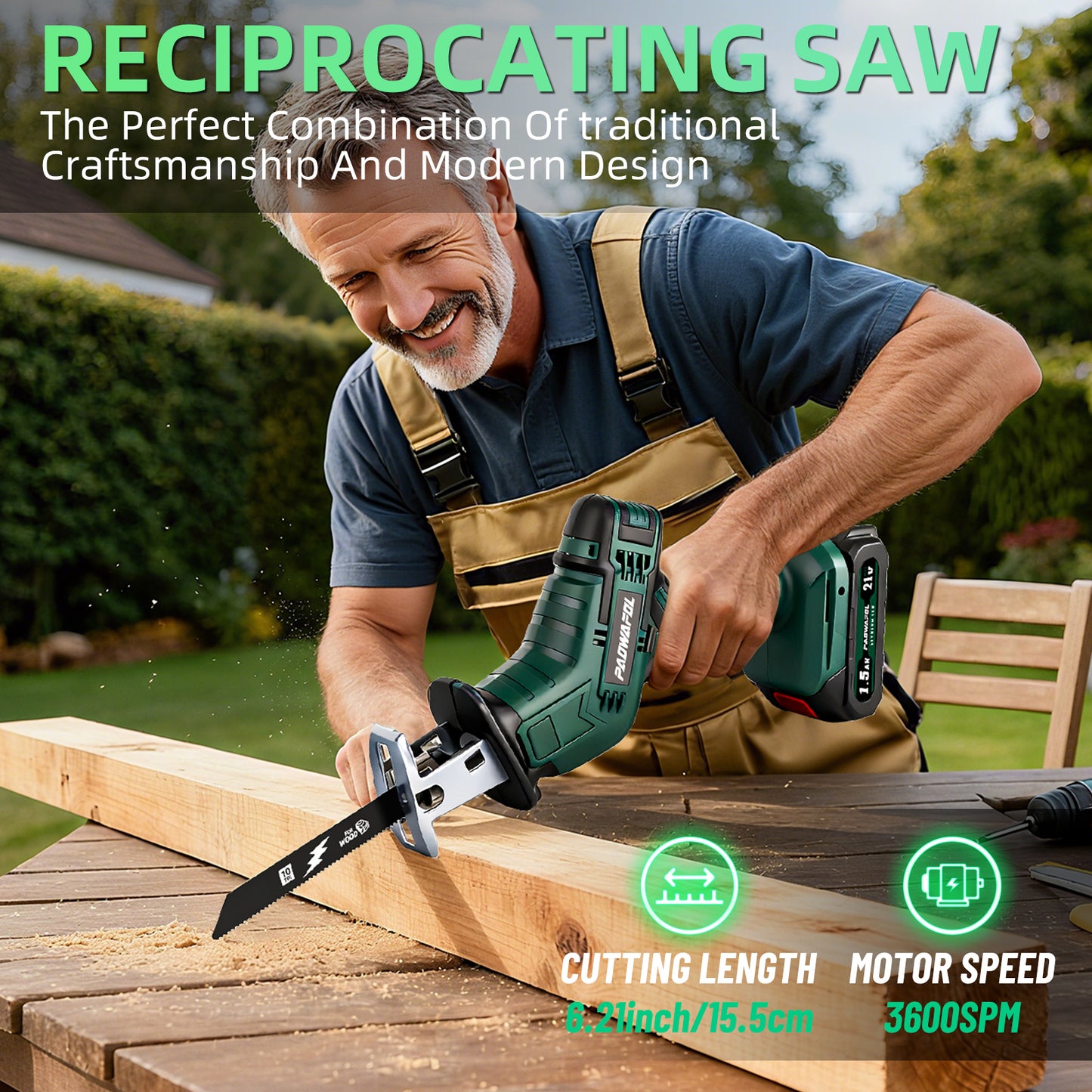 Cordless chainsaw with powerful motor, fast cuts, and easy handling for tree trimming with 2 batteries