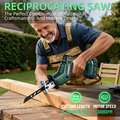 Cordless chainsaw with powerful motor, fast cuts, and easy handling for tree trimming with 2 batteries