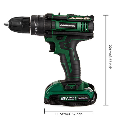 PAOWAFOL Cordless Drill Electric Power Drill with 2 Battery Two Variable Speed and 25+3 Torque Settings with Work Light, Max torque 30N.m,Easy Handling,Powerful Performance,for Home Renovation, DIY Projects, Professional Daily Drill Set