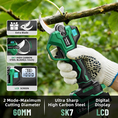 30mm Electric Pruning Shears, Upgraded Cordless Electric Scissors, with Brushless Motor | Dual 2.0Ah Battery | Sk7 Blade | LCD Display for Heavy-Duty Garden, Orchard & Branch Cutter