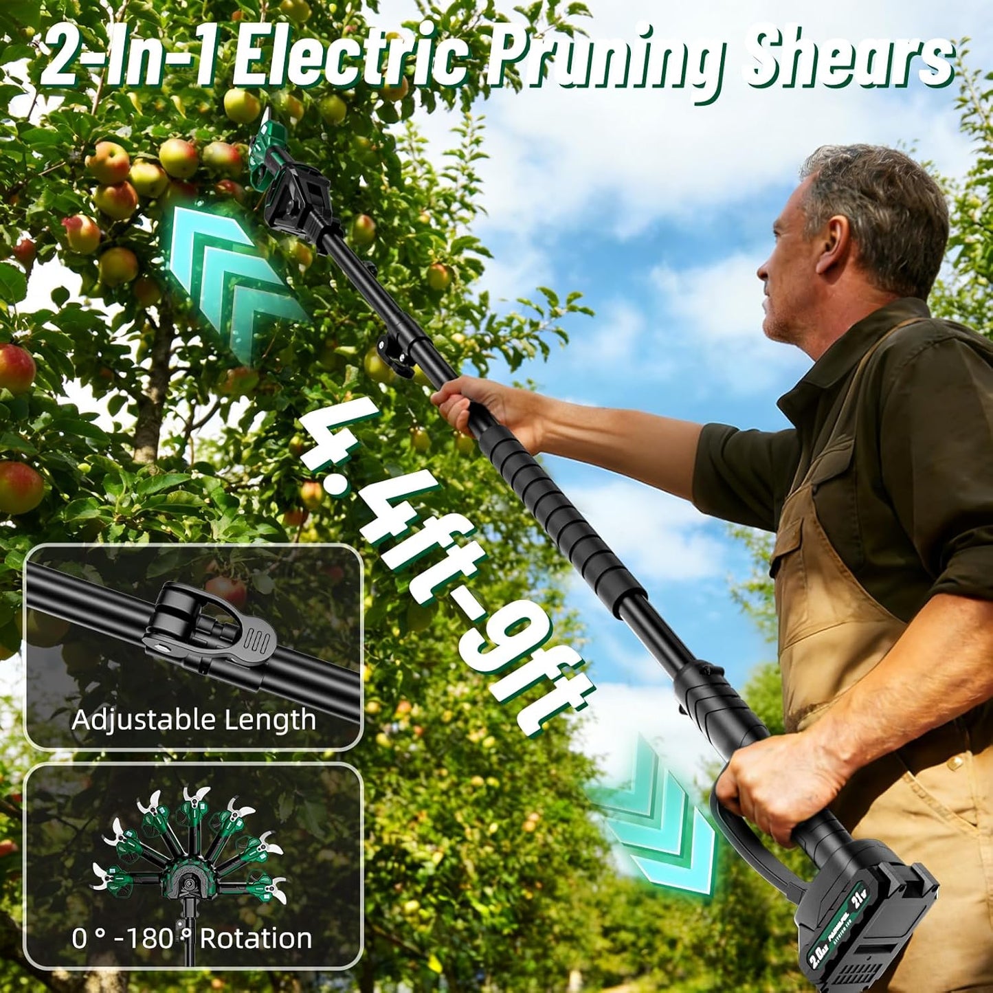 Battery Powered Cordless Pruner Shear with Brushless Motor, Handheld Small Power Pruner Electric 2X Battery Operated Pruner with for Trees Prunning Trimming