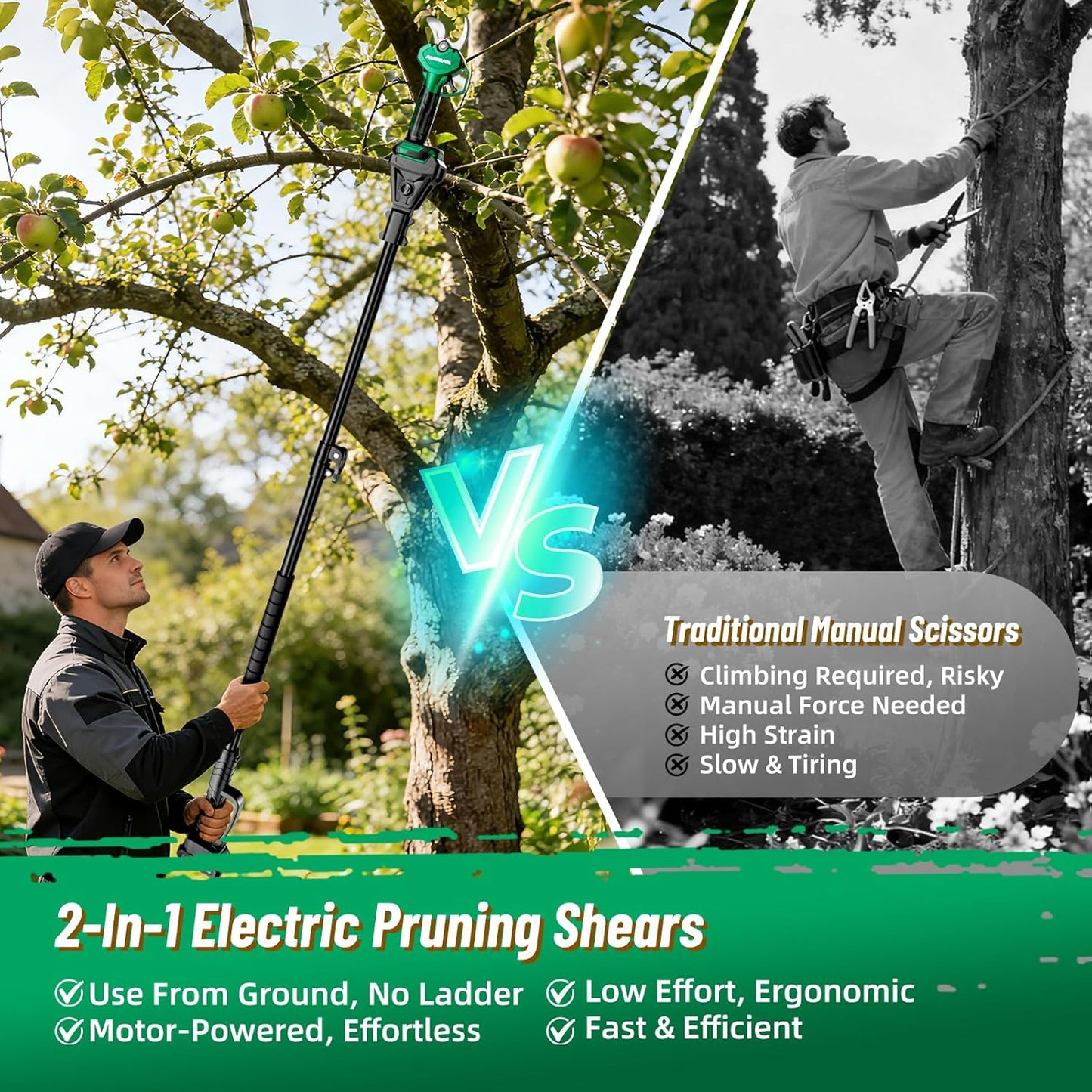 Battery Powered Cordless Pruner Shear with Brushless Motor, Handheld Small Power Pruner Electric 2X Battery Operated Pruner with for Trees Prunning Trimming