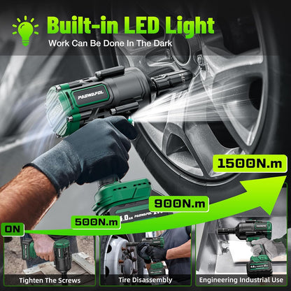 2026 New Upgrade 1106ft-lbs(1500N.m) Impact Wrench, High Torque 1/2 Impact Gun with 21V 2x4.0AH Battery, Fast Charger & 5 Sockets, 3500IPM Brushless Impact Driver for Home Car Truck Tires