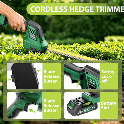 Cordless Hedge Trimmer 20V, 16" Shrub Trimmer & 6" Grass Shears, Electric Hedge Trimmer with 2 PCS Batteries & SK5 Blades for Garden, Bushes, Lawn