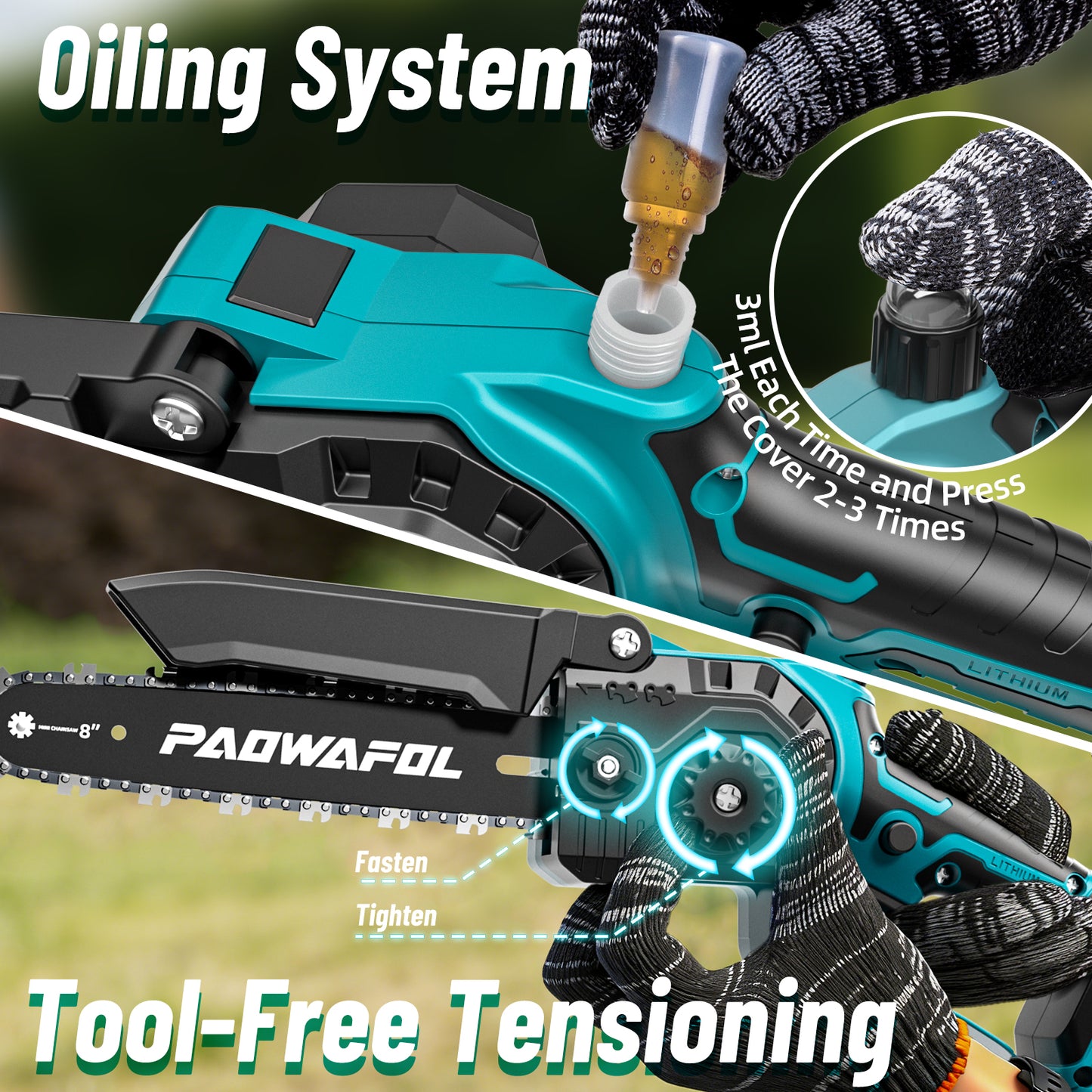 2-in-1 Pole Saws for Tree Trimming, Mini Chainsaw Cordless 6 Inch with 15 FT Max Reach, Electric Pole Saw with 2*21V Batterys Branch Cutter for Tree Trimmer Pole Saw Blue