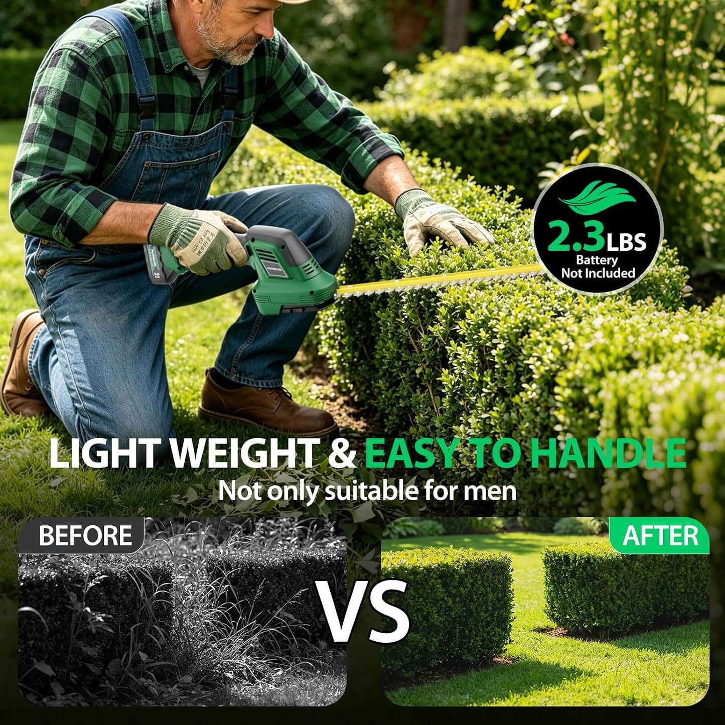 Cordless Hedge Trimmer 20V, 16" Shrub Trimmer & 6" Grass Shears, Electric Hedge Trimmer with 2 PCS Batteries & SK5 Blades for Garden, Bushes, Lawn