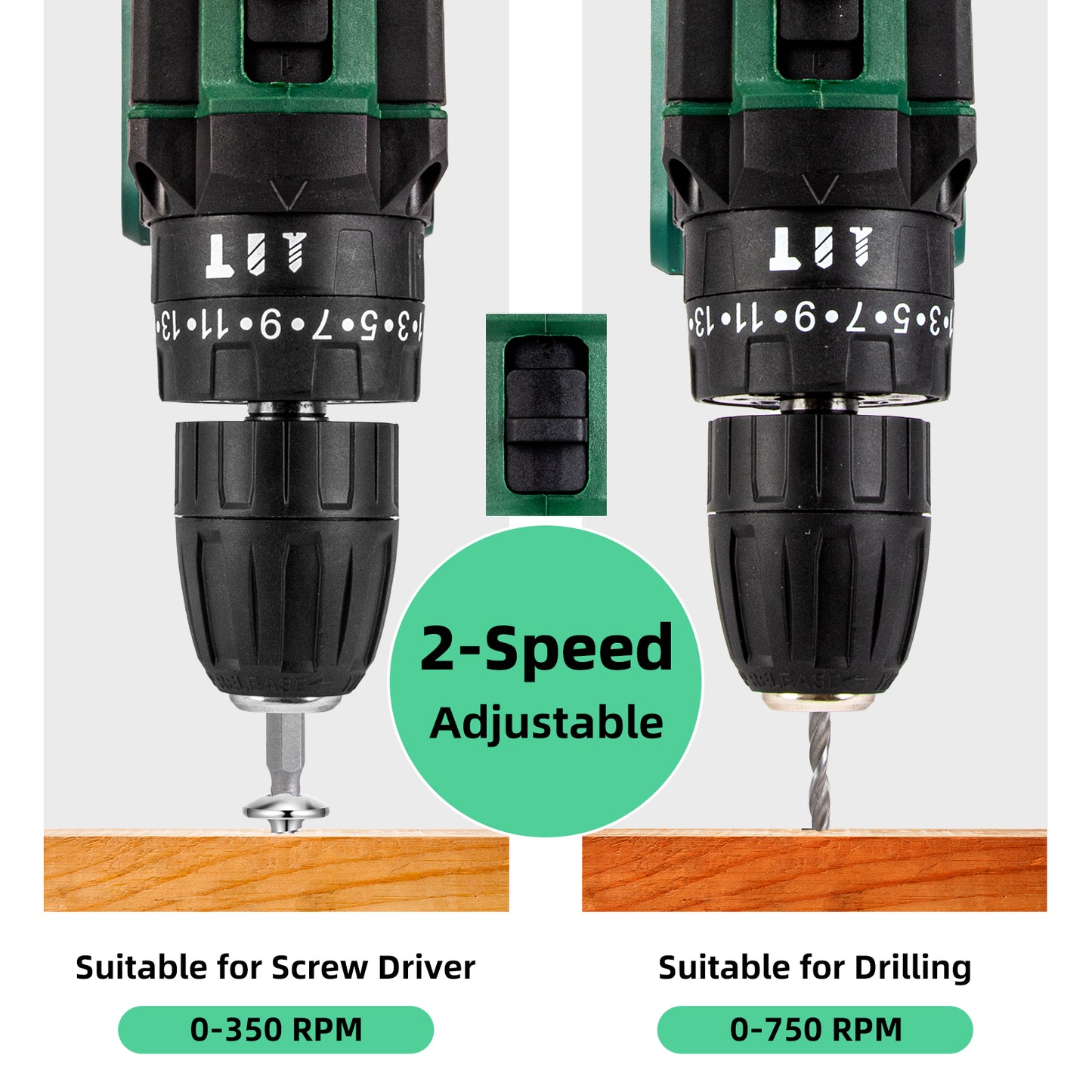 PAOWAFOL Cordless Drill Electric Power Drill with 2 Battery Two Variable Speed and 25+3 Torque Settings with Work Light, Max torque 30N.m,Easy Handling,Powerful Performance,for Home Renovation, DIY Projects, Professional Daily Drill Set