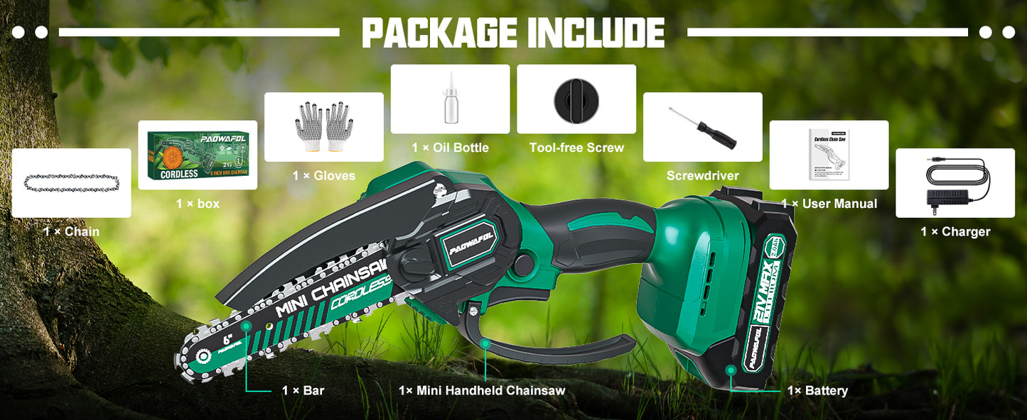 Mini Chainsaw Cordless 6-Inch, Handheld Small Power Chain Saws Battery Power Operated Electric Hand Mini Chain Saw Portable Pruning Shears for Wood Tree Branches, Strong Power Courtyard Garden Tools