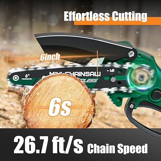 Mini Chainsaw Cordless, 6-inch Battery Powered Mini Chainsaw, Portable Handheld Small Power Chain Saws Hand Electric Pruning Shear with 2 Rechargeable Batteries for Courtyard, Tree Branches and Garden