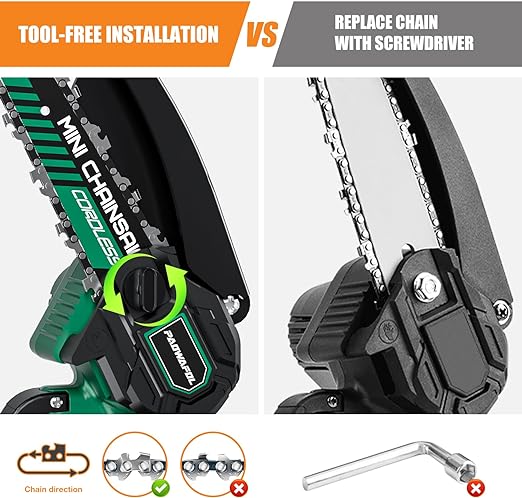 Mini Chainsaw Cordless, 6-inch Battery Powered Mini Chainsaw, Portable Handheld Small Power Chain Saws Hand Electric Pruning Shear with 2 Rechargeable Batteries for Courtyard, Tree Branches and Garden