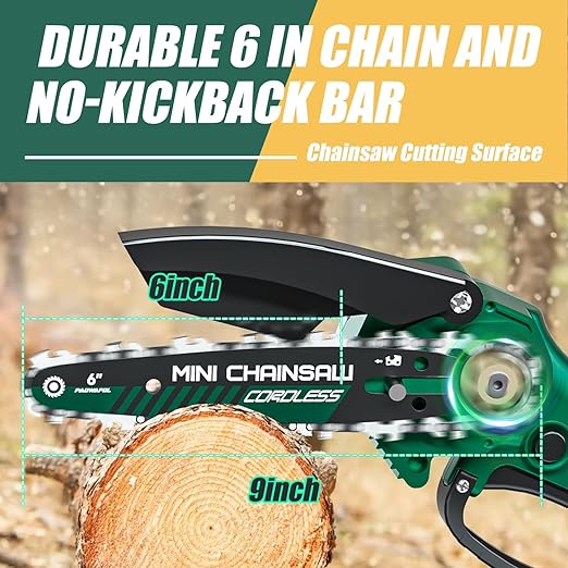 Mini Chainsaw Cordless 6-Inch, Handheld Small Power Chain Saws Battery Power Operated Electric Hand Mini Chain Saw Portable Pruning Shears for Wood Tree Branches, Strong Power Courtyard Garden Tools