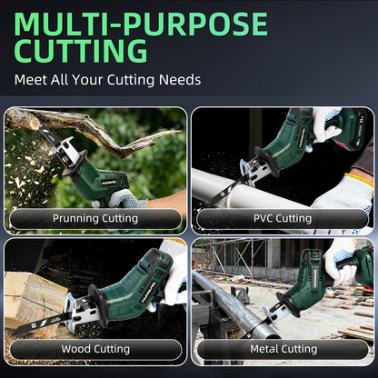 PAOWAFOL Reciprocating Saw Cordless, 0-3500SPM Variable Speed Reciprocating Saws with 2 Batteries, Saw Blades, Tool-Free Blade Change, Electric Reciprocating Saws for Woods/Metal/Plastic Cutting