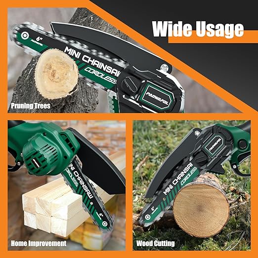 Mini Chainsaw Cordless, 6-inch Battery Powered Mini Chainsaw, Portable Handheld Small Power Chain Saws Hand Electric Pruning Shear with 2 Rechargeable Batteries for Courtyard, Tree Branches and Garden