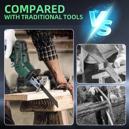 Cordless chainsaw with powerful motor, fast cuts, and easy handling for tree trimming with 2 batteries
