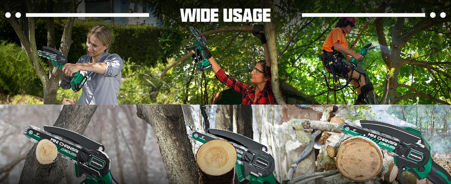 Mini Chainsaw Cordless 6-Inch, Handheld Small Power Chain Saws Battery Power Operated Electric Hand Mini Chain Saw Portable Pruning Shears for Wood Tree Branches, Strong Power Courtyard Garden Tools